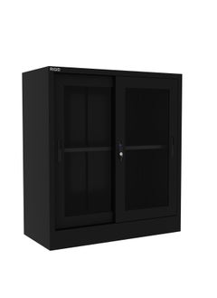 RIGID Steel Low Height Sliding Glass Door Cupboard Black 90x90x40cm  - Image 3