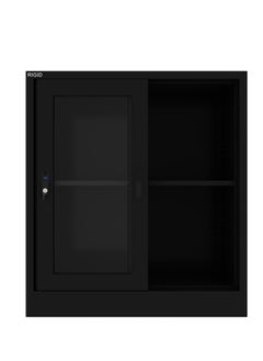 RIGID Steel Low Height Sliding Glass Door Cupboard Black 90x90x40cm  - Image 4