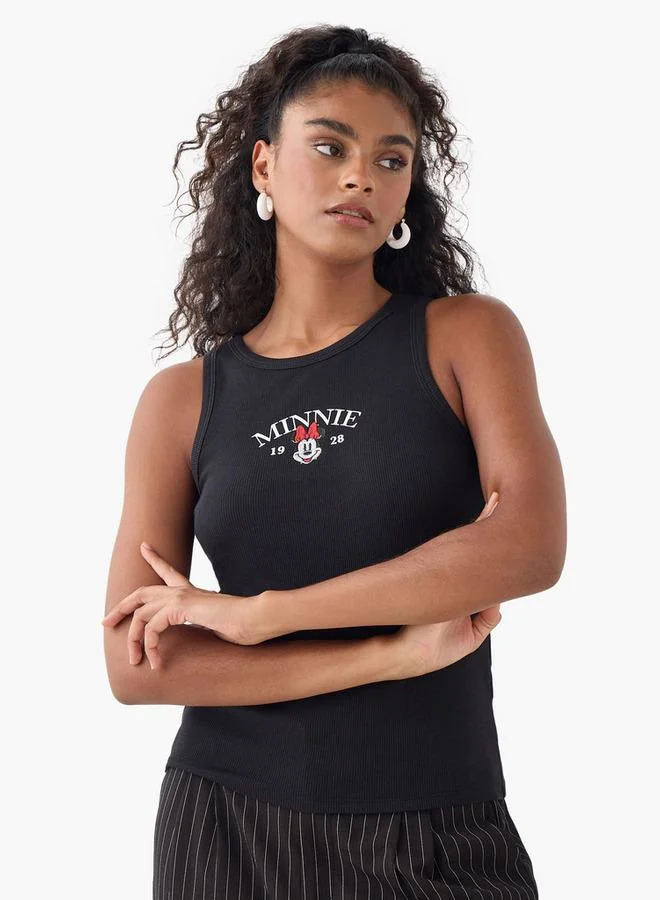 Minnie Mouse Embroidered Ribbed Tank Top