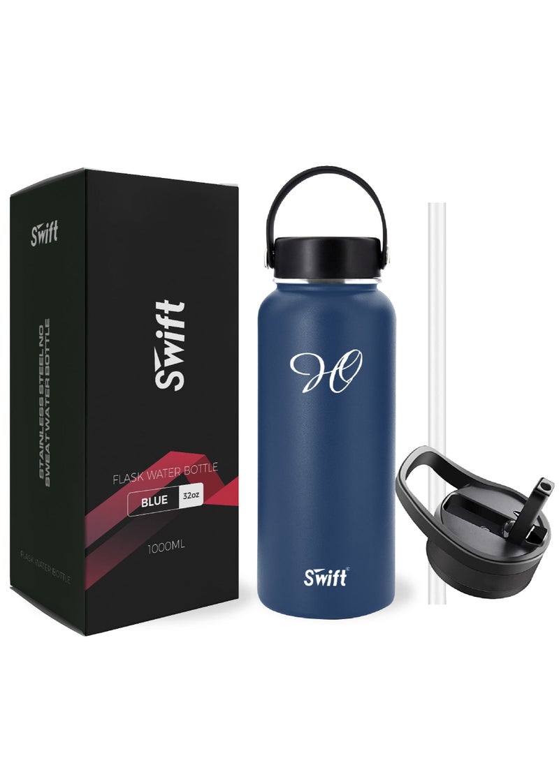 Swift 1L Stainless Steel Flask Water Bottle with Straw and 2 Lids, Reusable Wide Mouth Travel Thermo Water Mug for Gym, Sports, Camping,  Traveling 1000ml  - Image 1