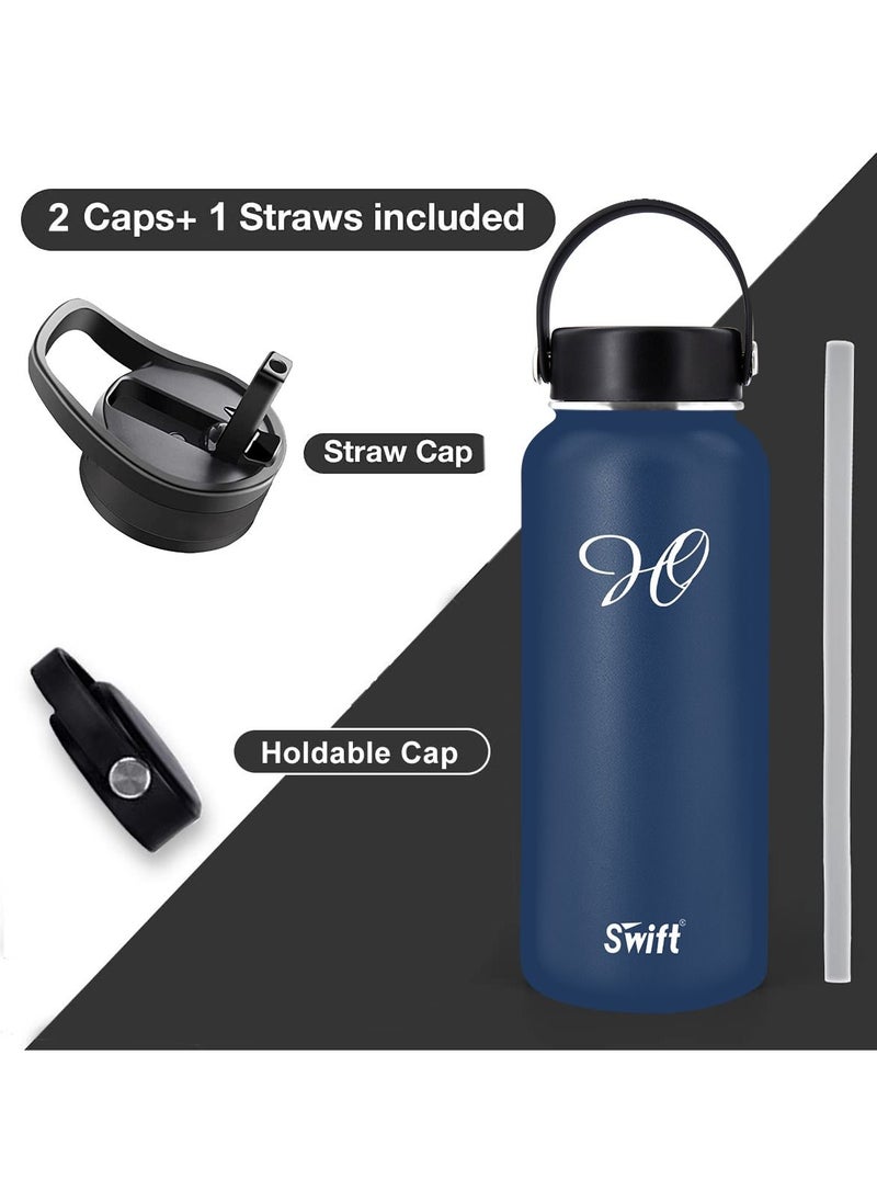 Swift 1L Stainless Steel Flask Water Bottle with Straw and 2 Lids, Reusable Wide Mouth Travel Thermo Water Mug for Gym, Sports, Camping,  Traveling 1000ml  - Image 2