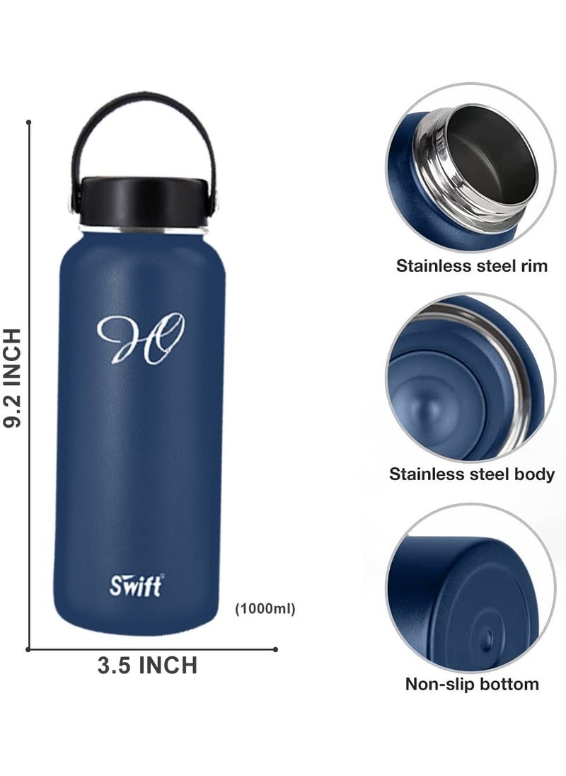 Swift 1L Stainless Steel Flask Water Bottle with Straw and 2 Lids, Reusable Wide Mouth Travel Thermo Water Mug for Gym, Sports, Camping,  Traveling 1000ml  - Image 3