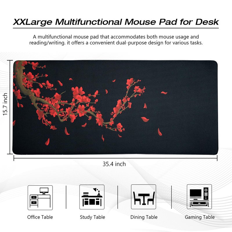 GMKWTL Large Gaming Mouse Pad for Desk, Black Plum Blossoms XXL Mouse Pad, 35.4x15.7 Inch, Waterproof, Non-Slip Rubber Base - Image 2
