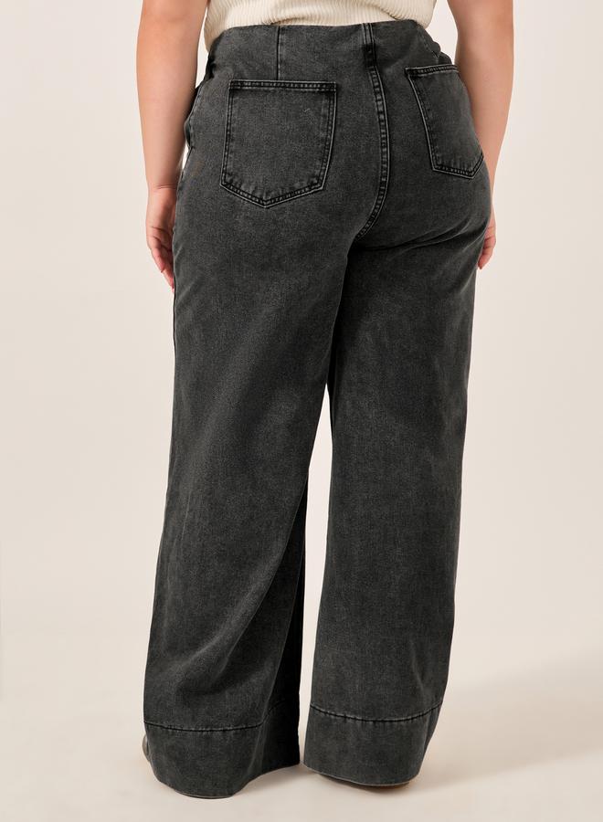 Styli Plus Size Wide Leg Jeans with Side Seam Detail  - Image 4