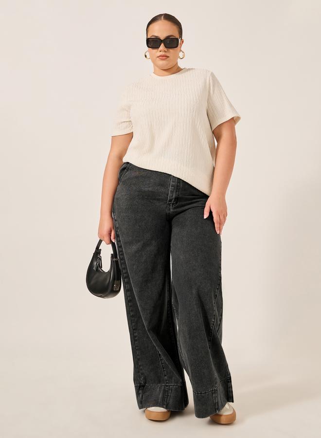 Styli Plus Size Wide Leg Jeans with Side Seam Detail  - Image 1