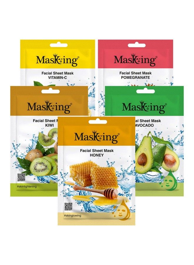 MASKING قناع وجه جمالي من الشيت بالليمون والرمان والكيوي والأفوكادو والعسل لتفتيح البشرة وإشراقتها للنساء والرجال 100 مل (مجموعة من 5) - Image 2