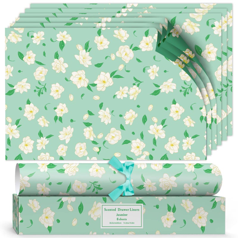 SCENTORINI بطانات أدراج معطرة برائحة الياسمين الطازجة ورق بطانات عطرية للمنازل أدراج بطانات الرفوف خزائن الملابس الخزائن والدولاب 6 ورقات