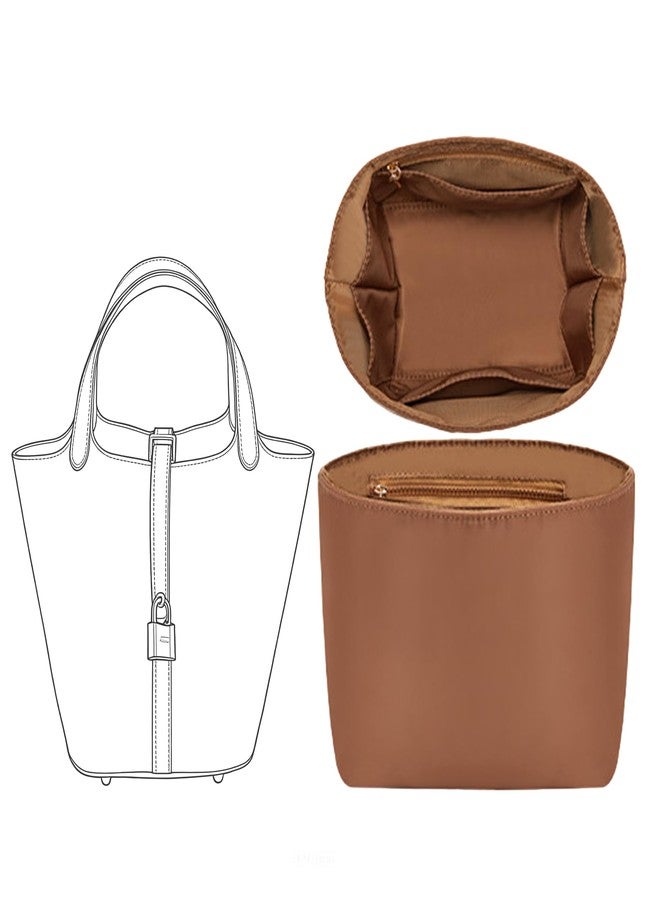 OAikor Picotin 18 Premium Nylon Purse Organizer Insert, Luxury Smooth Picotin 18 Bag Insert with Zipper Pockets, Soft Touch Inner Liner for Women's Handbags(PC18, Gold Brown) - Image 1