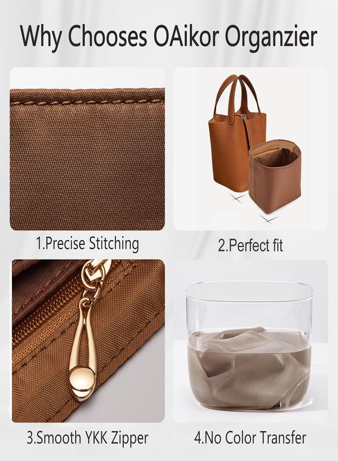 OAikor Picotin 18 Premium Nylon Purse Organizer Insert, Luxury Smooth Picotin 18 Bag Insert with Zipper Pockets, Soft Touch Inner Liner for Women's Handbags(PC18, Gold Brown) - Image 4