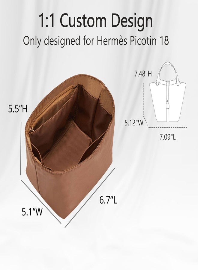 OAikor Picotin 18 Premium Nylon Purse Organizer Insert, Luxury Smooth Picotin 18 Bag Insert with Zipper Pockets, Soft Touch Inner Liner for Women's Handbags(PC18, Gold Brown) - Image 2