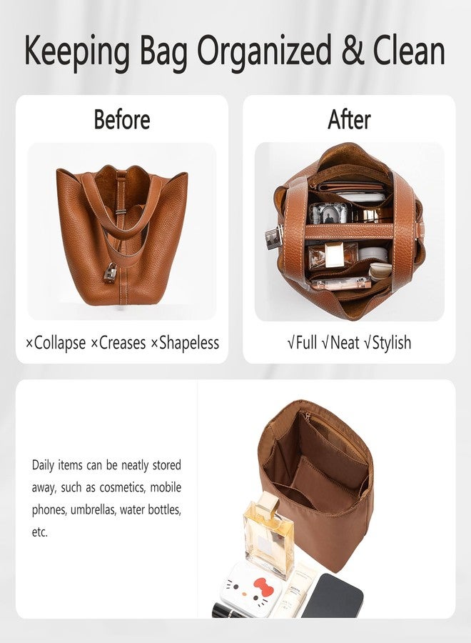 OAikor Picotin 18 Premium Nylon Purse Organizer Insert, Luxury Smooth Picotin 18 Bag Insert with Zipper Pockets, Soft Touch Inner Liner for Women's Handbags(PC18, Gold Brown) - Image 5