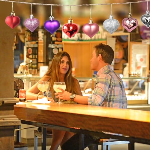 Tindobewan 24Pcs Heart Ornaments Multi Finish Heart Baubles Hanging Ornaments for Valentine’s Day Decor Mother's Day Christmas Tree Wedding Anniversary Party Decoration(Pink and Red) - Image 5