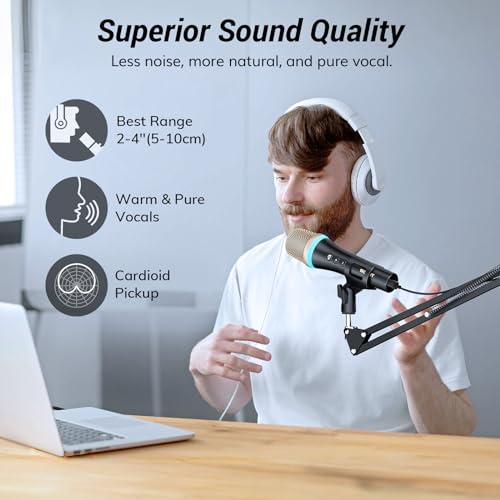 TONOR Dynamic USB/Type-C Microphone for PC, RGB Podcast Computer Gaming Microphone with Arm Stand for Recording, Live, Streaming, YouTube, Vocals, Studio, Karaoke Microphone, Quick Mute Button, Black - Image 3