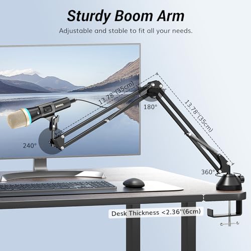 TONOR Dynamic USB/Type-C Microphone for PC, RGB Podcast Computer Gaming Microphone with Arm Stand for Recording, Live, Streaming, YouTube, Vocals, Studio, Karaoke Microphone, Quick Mute Button, Black - Image 4