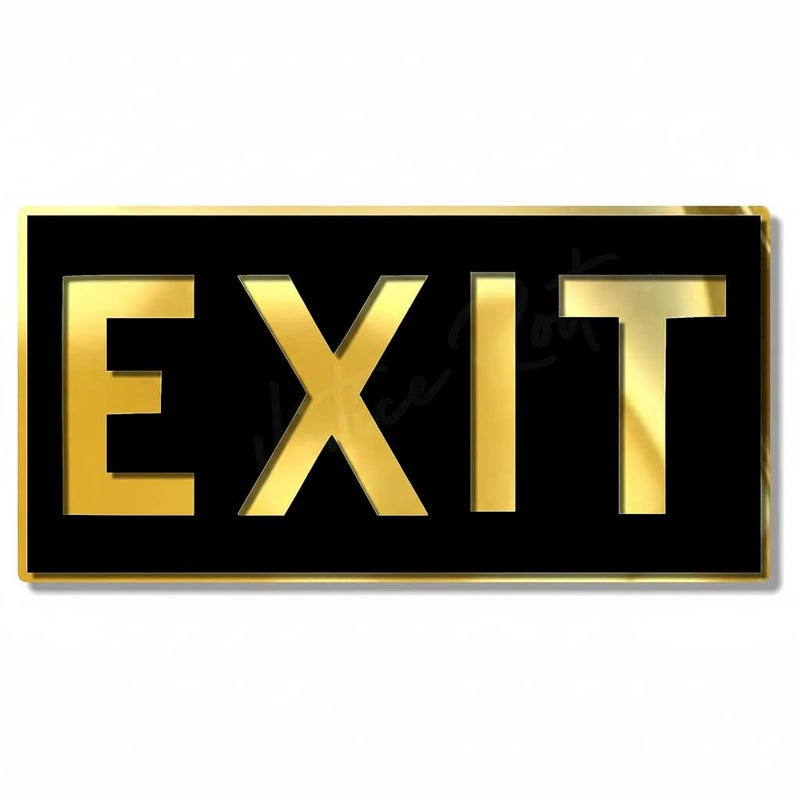 BerryBox EXIT SIGN BLACK GOLD Self adhesive Sign 10 inch by 5 inch for Corporate Mall Business Cafe Shop Stores Office Hospital Hotel School - Image 1