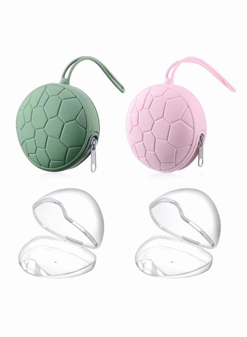 4 Pack Silicone Pacifier Holder Case Set with Clear Storage Box Easy to Clean for Baby Light Pink Green - Image 1