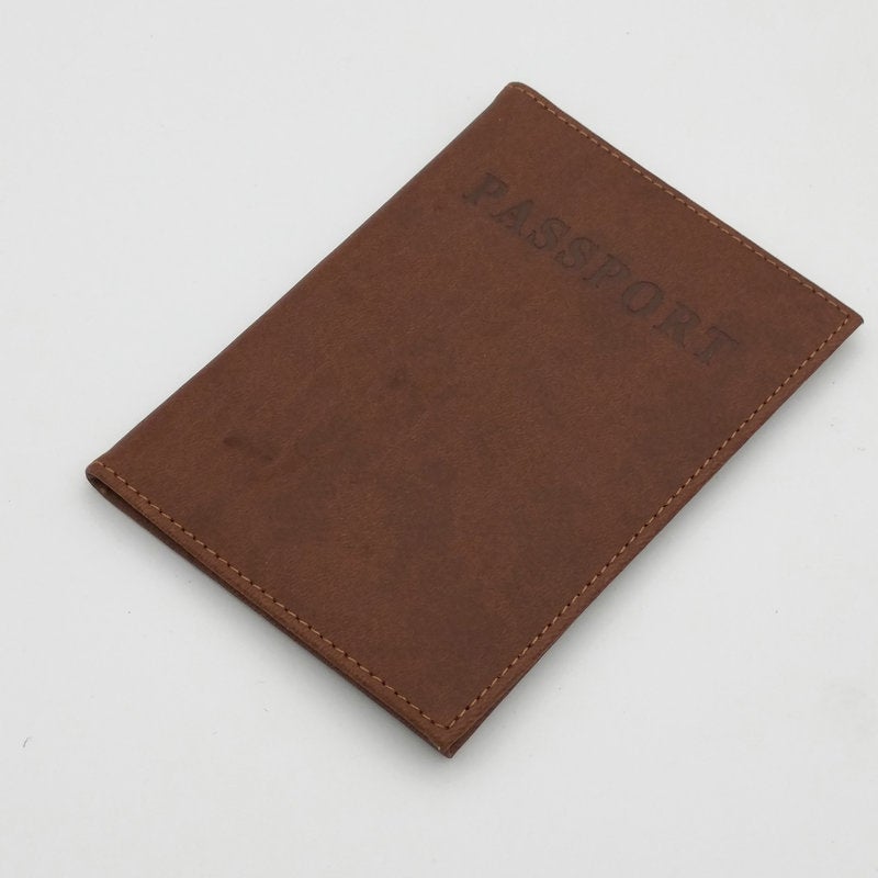 Faux Leather Passport Holder Multifunctional Card Case Brown 