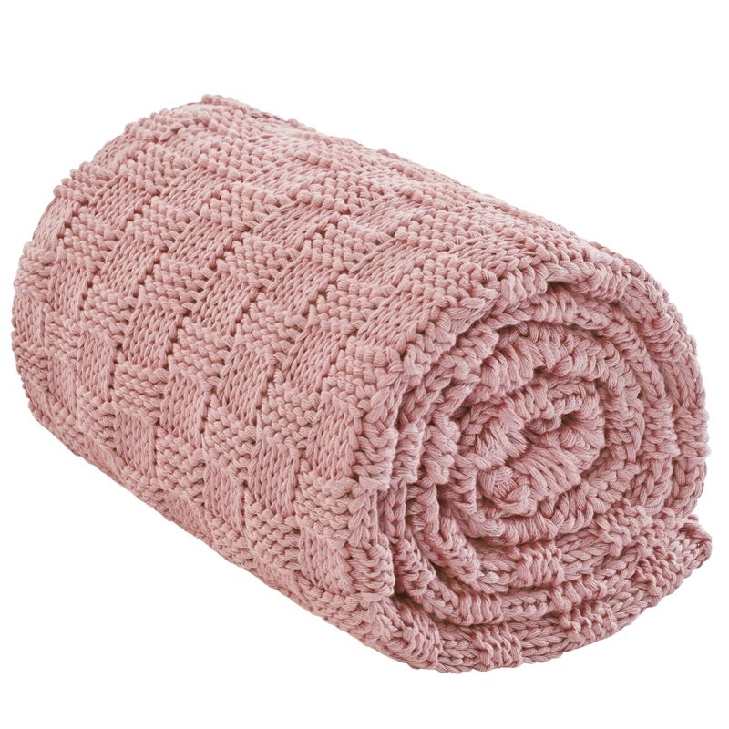 Wellfeel Knitted Weighted Blanket Adults No Beads Heavy Blanket 36 x 48 3lbs Breathable Chunky Knit Blanket Cooling Weighted Blanket for Hot Sleepers Christmas Home Decor HoneyPink