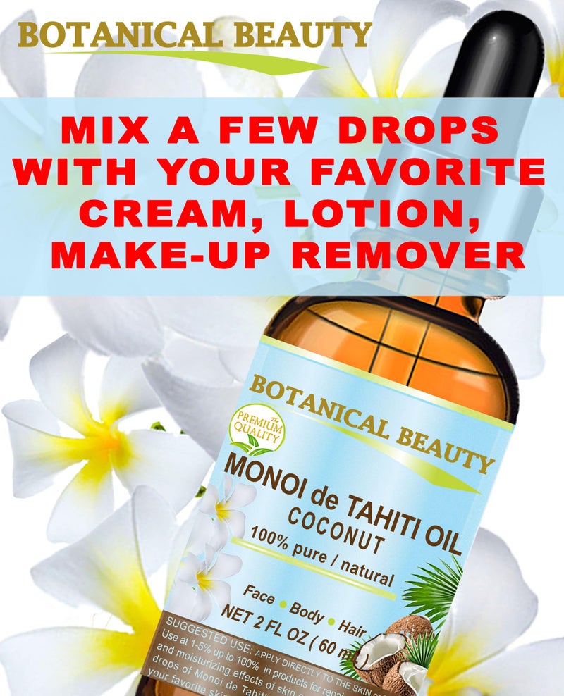 Botanical Beauty MONOI de TAHITI OIL COCONUT 100% Pure Natural Virgin Unrefined RAW 2 Fl. Oz.- 60 ml for FACE, SKIN, BODY, HAIR, NAILS - Image 5
