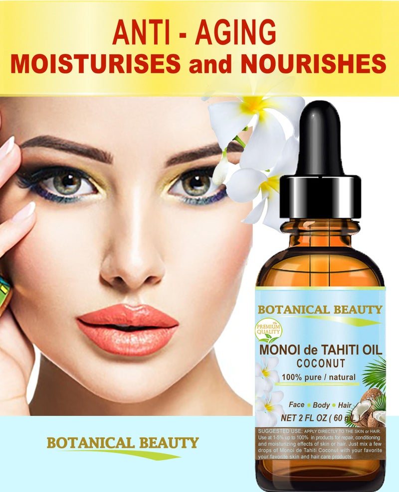 Botanical Beauty MONOI de TAHITI OIL COCONUT 100% Pure Natural Virgin Unrefined RAW 2 Fl. Oz.- 60 ml for FACE, SKIN, BODY, HAIR, NAILS - Image 3