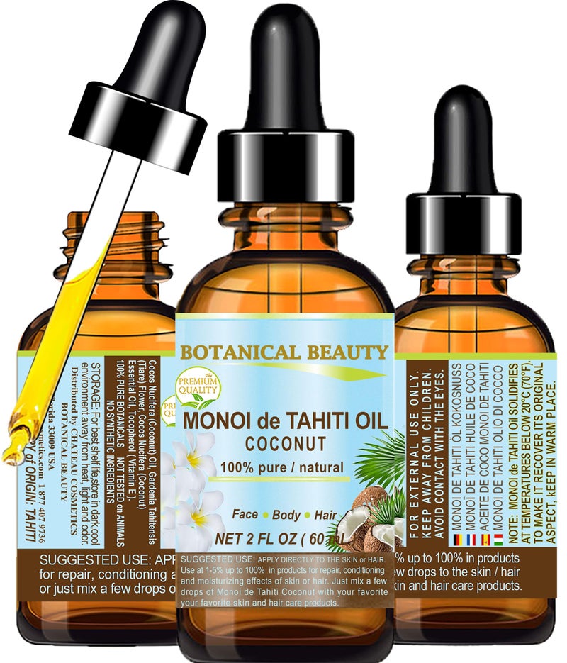 Botanical Beauty MONOI de TAHITI OIL COCONUT 100% Pure Natural Virgin Unrefined RAW 2 Fl. Oz.- 60 ml for FACE, SKIN, BODY, HAIR, NAILS - Image 1