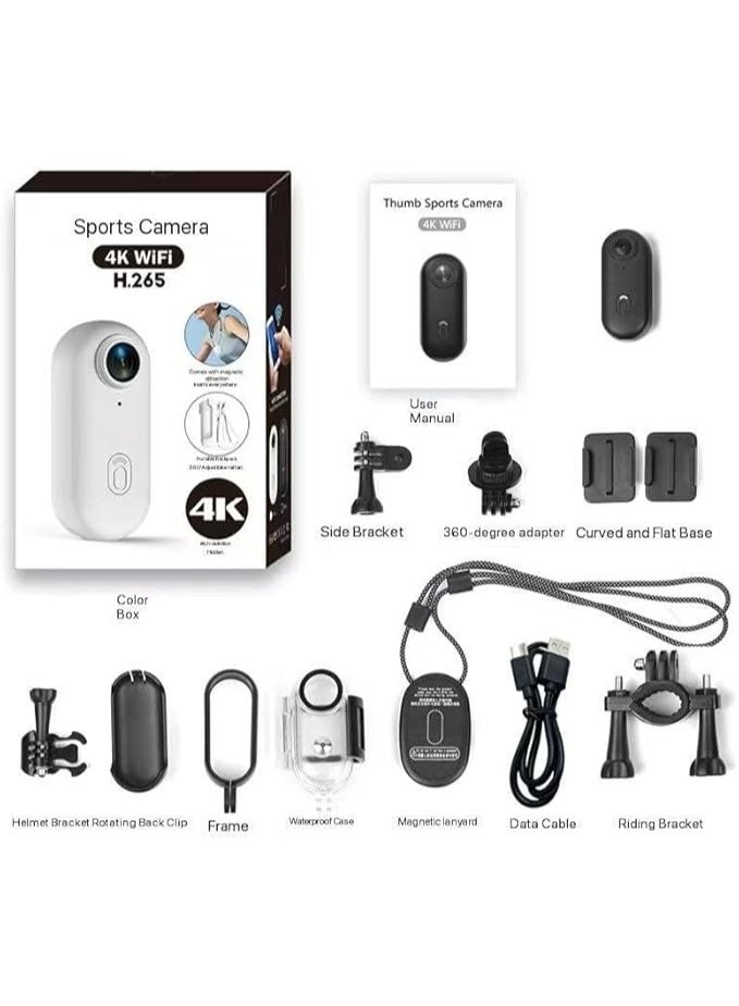 4K Thumb Sports Camera – Ultra-Portable Mini Action Cam with WiFi, H.265 Recording, Magnetic Body Mount & Waterproof Case – Small Vlog Video Camera for Helmets, Biking & Diving - Image 3