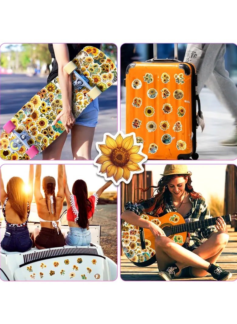 Goolsky 50pcs Sunflower Waterproof Doodle Stickers - Creative Decorations for Your Car, Laptop, Phone, Luggage, Water Bottle, Cup & Skateboard! - Image 2