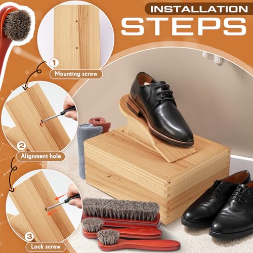 Wovnet 9 Pcs Shoe Shine Valet Box Including 1 Wooden Storage Box, 3 Colors Shoe Cream, 3 Big Brushes and 2 Towels, Shine Care Kit for Men Leather Boot Father's Day Birthday Gift - Image 4