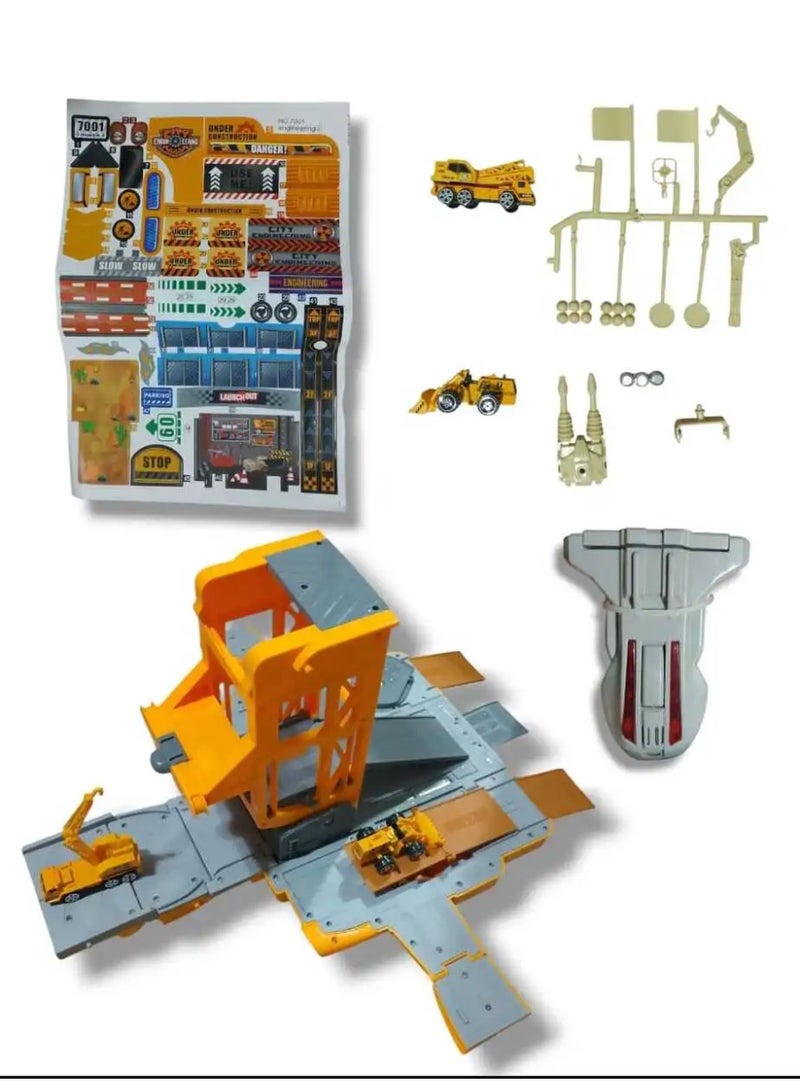 Foldable Construction Site Playset with Die Cast Vehicles Crane Ramps Accessories and Sticker Sheet Engineering City Play Set for Creative Building and Road Play - Image 2