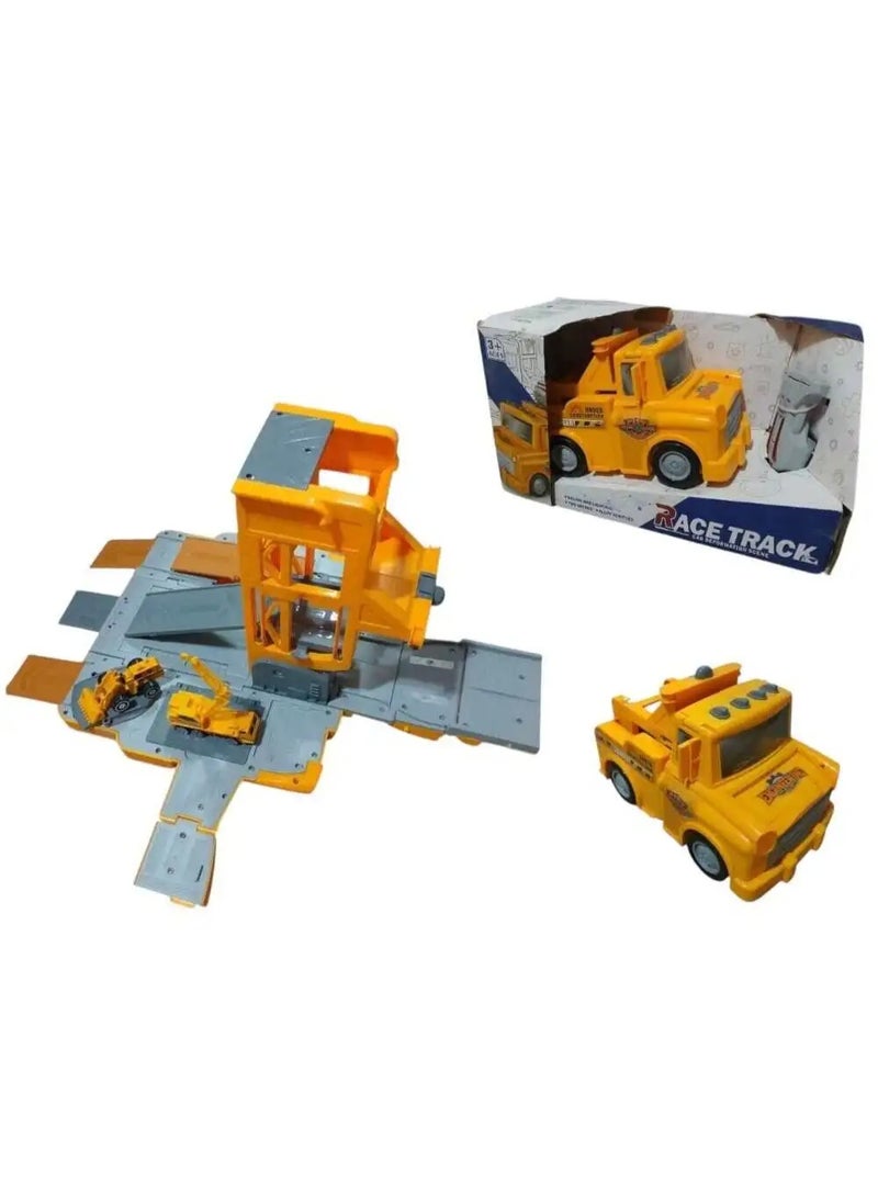 Foldable Construction Site Playset with Die Cast Vehicles Crane Ramps Accessories and Sticker Sheet Engineering City Play Set for Creative Building and Road Play - Image 1