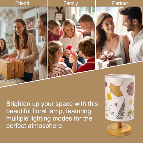 WSYEAR Flower Table Lamp Bedside Lamps Decor Gifts for Her Women Wife-Pressed Flowers 3 Colors LED Reading Light Vintage Flower Night Light for Valentines Day Birthday Home Decoration - Image 2