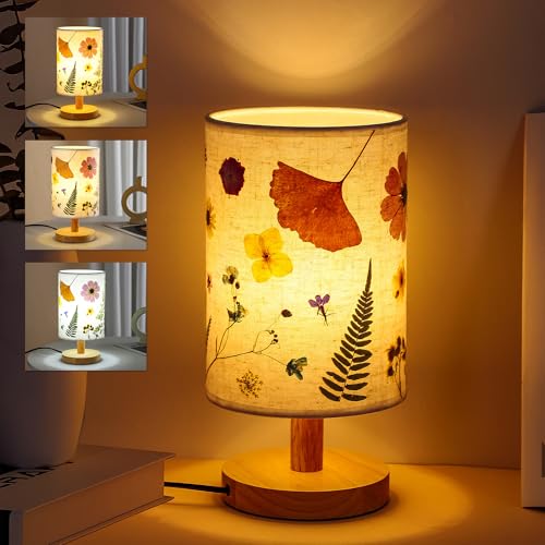 WSYEAR Flower Table Lamp Bedside Lamps Decor Gifts for Her Women Wife-Pressed Flowers 3 Colors LED Reading Light Vintage Flower Night Light for Valentines Day Birthday Home Decoration - Image 1