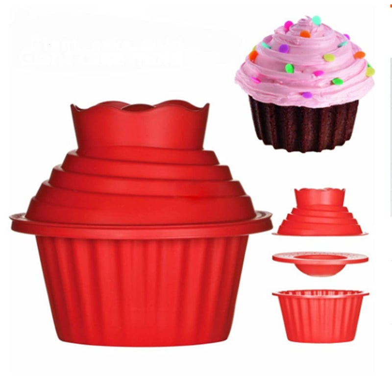 JYNHOOR Giant Cupcake Molds,Dishwasher Safe Big Top Silicone Cupcake Molds,Non-Stick Jumbo Caupcake Bake sets for Easy Cake Decorating and DIY Bake tools(3 pack) (Red) - Image 2