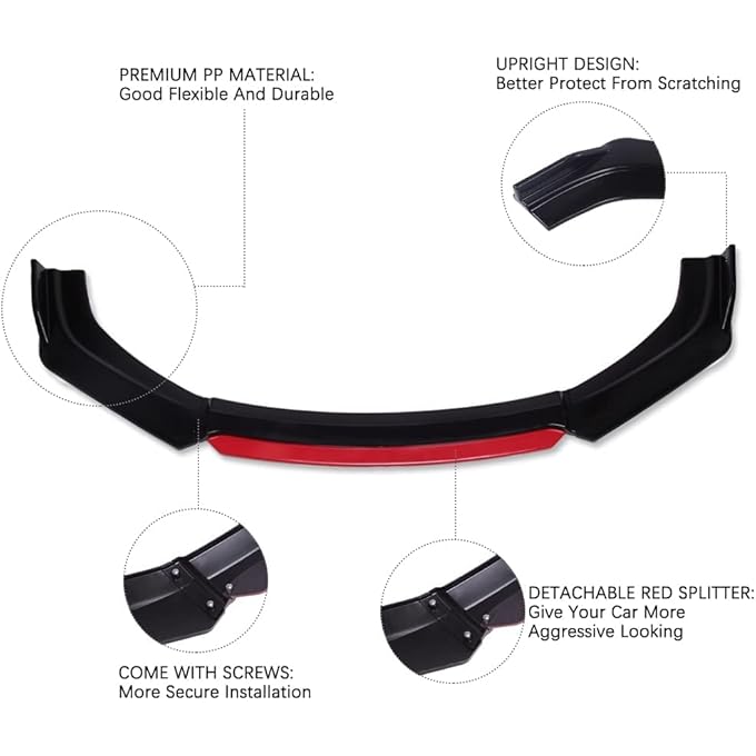 rayihni Car Front Bumper Lip Body Kit Aerodynamic Universal Front Bumper Lip Sopiler 3 Stage Design Black Front Bumper Lip Splitter Chin Body Kit For Car Modification Auto Exterior Accessories - Image 4