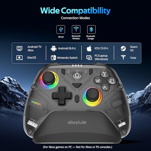 Abxylute C8 PC Controller - Wireless Bluetooth Gamepad - Hall Effect Joystick RGB Backlit - 1000Hz Polling Rate -Dual Vibrate Macro Buttons for PC, Switch, Switch 2, Steam Deck, Android, iOS, MAC &Tesla Charging Dock - Image 2