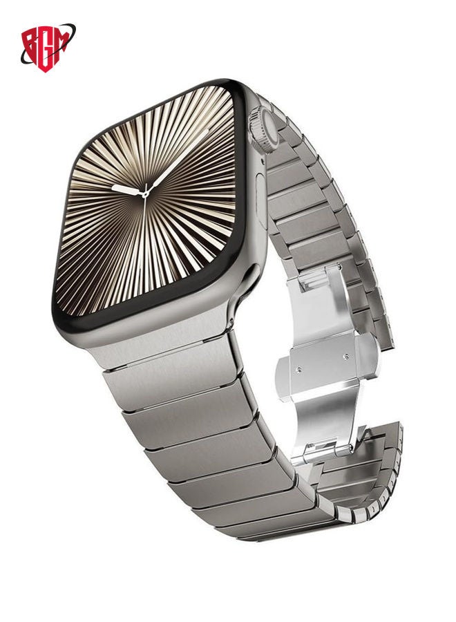 BGM Stainless Steel Strap For iWatch 49mm 46mm 45mm 44mm 42mm, Replacement Band Compatible For Apple Watch Series Ultra 3 | Ultra 2 | Ultra | 10 9 8 7 SE 6 5 4 3 2 1 - Titanium  - Image 1