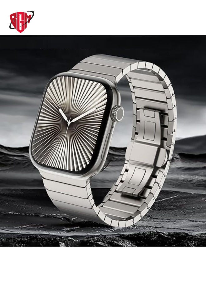 BGM Stainless Steel Strap For iWatch 49mm 46mm 45mm 44mm 42mm, Replacement Band Compatible For Apple Watch Series Ultra 3 | Ultra 2 | Ultra | 10 9 8 7 SE 6 5 4 3 2 1 - Titanium  - Image 2