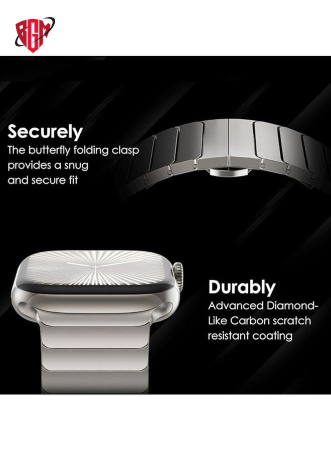 BGM Stainless Steel Strap For iWatch 49mm 46mm 45mm 44mm 42mm, Replacement Band Compatible For Apple Watch Series Ultra 3 | Ultra 2 | Ultra | 10 9 8 7 SE 6 5 4 3 2 1 - Titanium  - Image 3