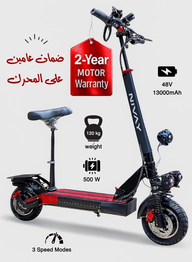 NIYAZI Electric Scooter | Crony Scooter | Electric Scooter for Adults | Electric Scooter with Seat | Foldable Electric Scooter | 48V Voltage | Front and Rear Lights | Shock Absorption Suspension | Weight Capacity 120 KG | 10-Inch Tires - Image 1