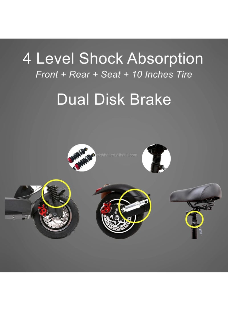 Electric Scooter | Crony Scooter | Electric Scooter for Adults | Electric Scooter with Seat | Foldable Electric Scooter | 48V Voltage | Front and Rear Lights | Shock Absorption Suspension | Weight Capacity 120 KG | 10-Inch Tires