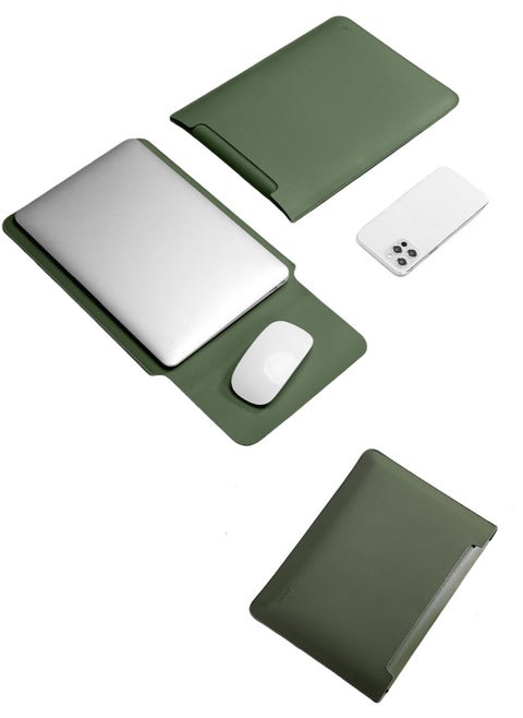 Laptop case with mouse pad, soft inner layer and outer layer wrapped in PU leather, ultra-thin and stylish, suitable for ultra-thin laptops such as MacBookAir MacBookPro (14"",Dark green