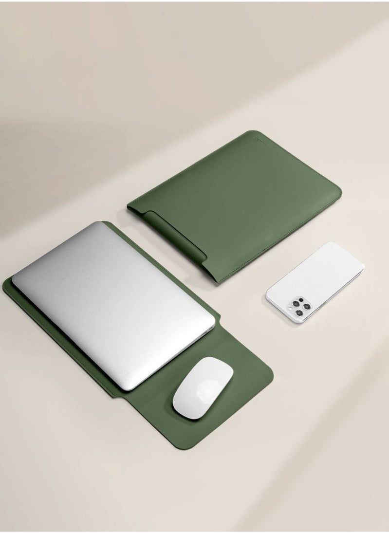 Generic - Laptop case with mouse pad, soft inner layer and outer layer wrapped in PU leather, ultra-thin and stylish, suitable for ultra-thin laptops such as MacBookAir MacBookPro (14"",Dark green - Image 1