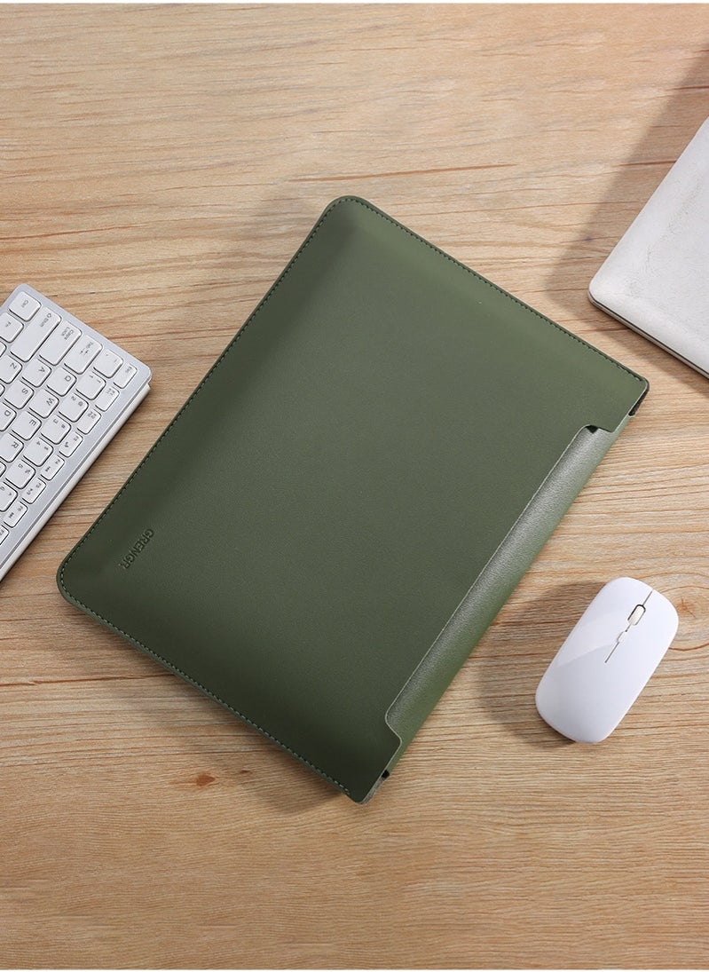 Generic - Laptop case with mouse pad, soft inner layer and outer layer wrapped in PU leather, ultra-thin and stylish, suitable for ultra-thin laptops such as MacBookAir MacBookPro (14"",Dark green - Image 1