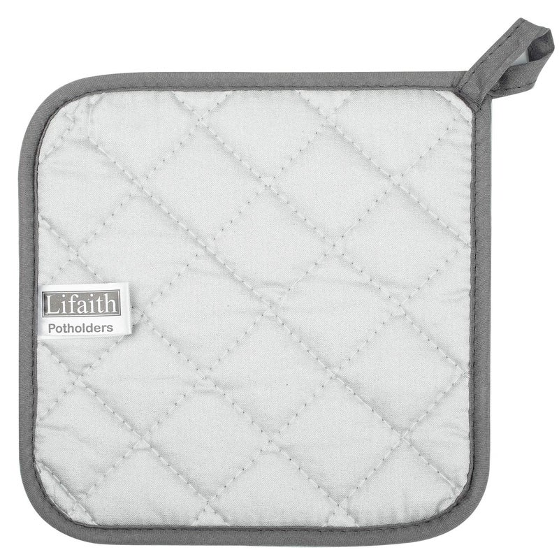 Lifaith 100% Cotton Kitchen Everyday Basic Terry Pot Holder Heat Resistant Coaster Potholder for Cooking and Baking Set of 5 Grey - Image 4