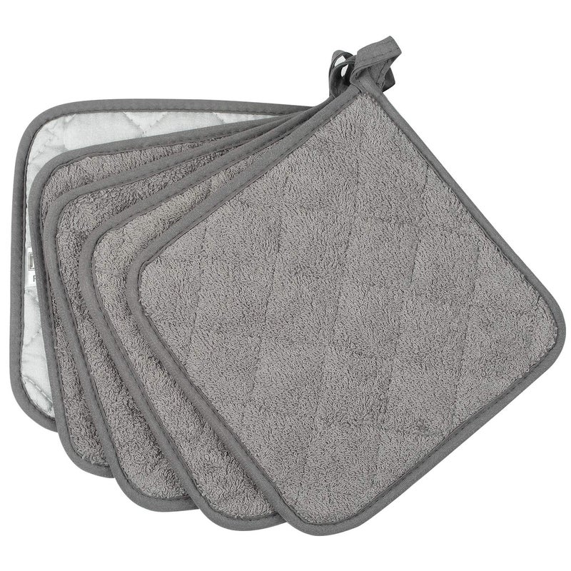 Lifaith 100% Cotton Kitchen Everyday Basic Terry Pot Holder Heat Resistant Coaster Potholder for Cooking and Baking Set of 5 Grey - Image 2