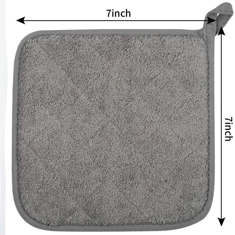 Lifaith 100% Cotton Kitchen Everyday Basic Terry Pot Holder Heat Resistant Coaster Potholder for Cooking and Baking Set of 5 Grey - Image 3