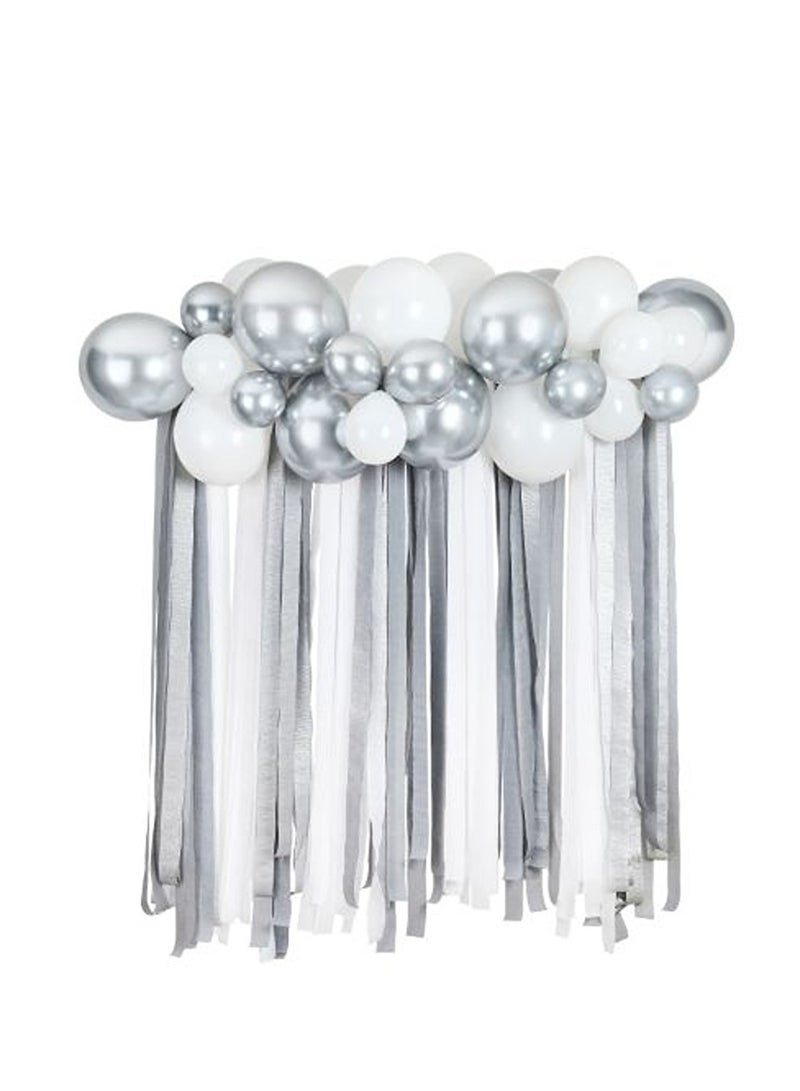 Hootyballoo Silver Metallic Balloon & Streamer Backdrop Set