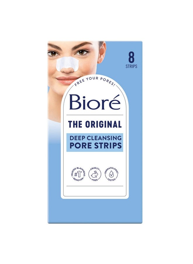 Biore Original, Deep Cleansing Pore Strips, Nose Strips For Blackhead Removal, With Instant Pore Unclogging, Features C-Bond Technology, Oil-Free, Non-Comedogenic Use, 8 Count  - Image 1