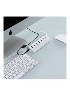 NIBEMINENT 7 Port Usb 3.0 Hub Trands Aluminum Multi-Port With Built-In Cable Silver  - Image 2