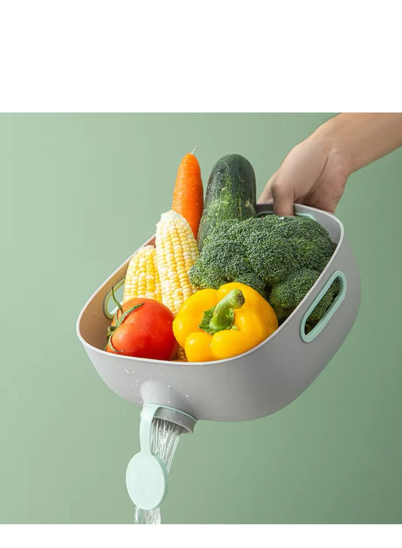 BLUE CORAL Vegetable Draining Bowl Fruits Washing Basket Strainer With Side Hole Multifunctional Anti Slip Bowl With 3 Handle Kitchen Tools (Green)  - Image 1